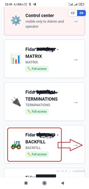 Backfill mode selected in the app